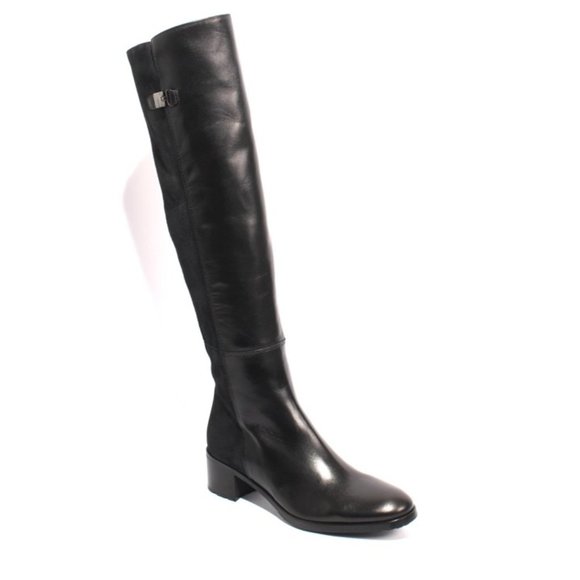 ITALIAN Black Leather Suede Over-the-Knee Boots